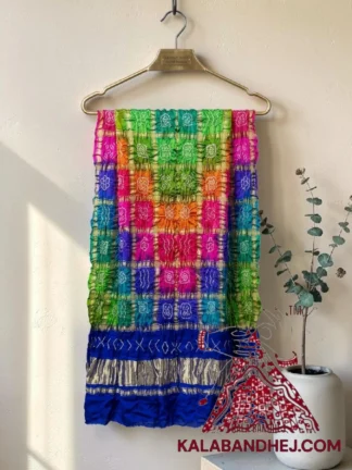 Blue Multi Color Bandhani Gharchola Dupatta in Pure Gaji Silk
