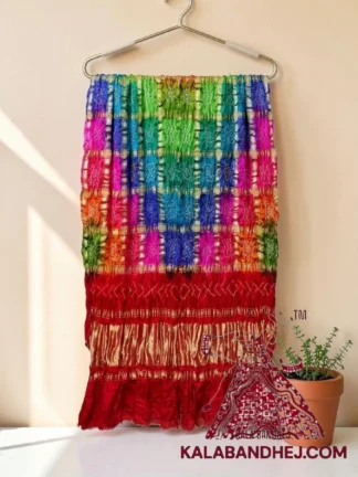 Red Multi Color Bandhani Gharchola Dupatta in Pure Gaji Silk