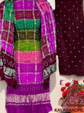 Magenta Marron Bandhani Multi Color Gharchola Dress Material Pure GajiSilk
