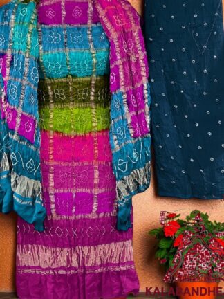 Pink Morpitch Bandhani Multi Color Gharchola Dress Material Pure GajiSilk
