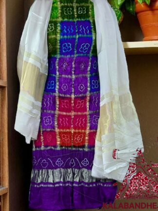 Purple White Bandhani Multi Gharchola Dress Material