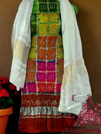 Rust White Bandhani Multi Gharchola Dress Material