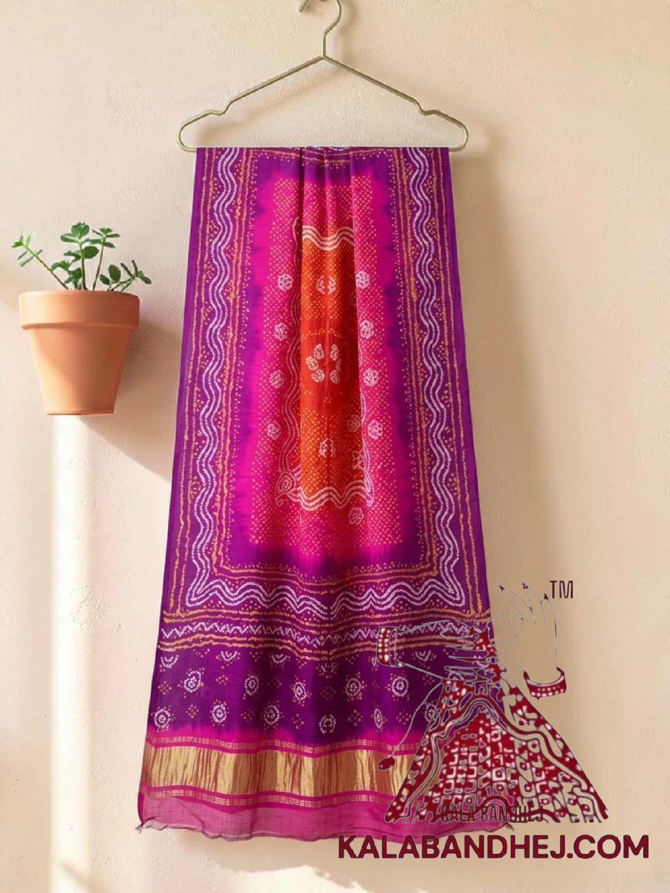 Pink Magenata Orange Multi Color Chandrakhani Bandhani Dupatta Pure Gaji Silk