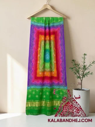 Parrot Multi Color Chandrakhani Bandhani Dupatta Pure Gaji Silk