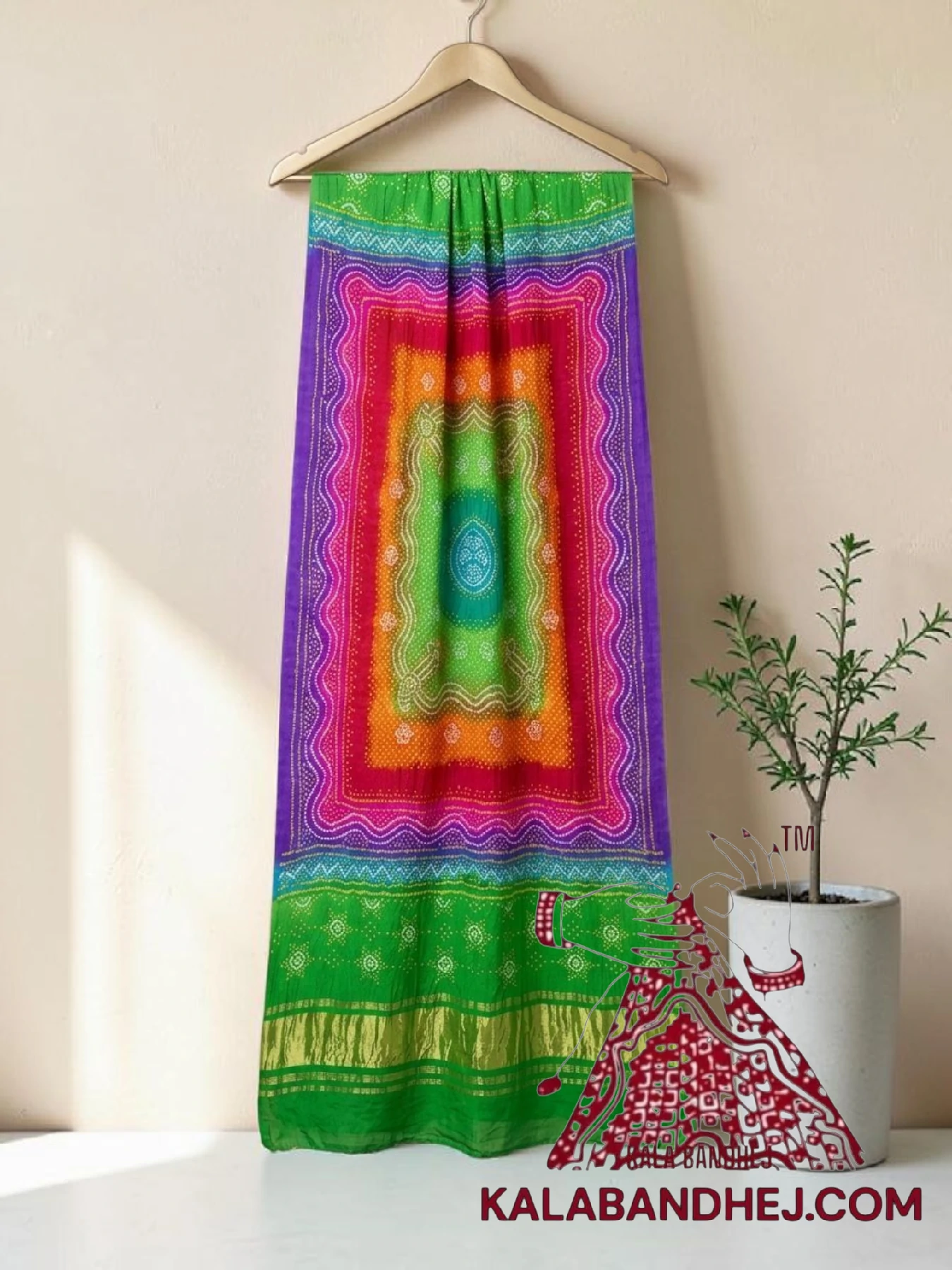 Parrot Multi Color Chandrakhani Bandhani Dupatta Pure Gaji Silk