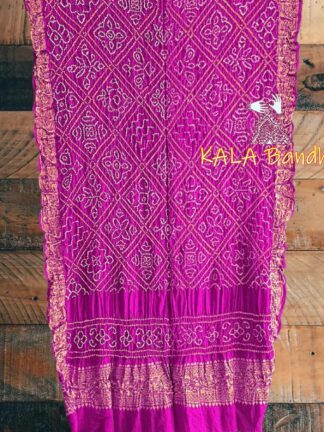 Magenta BavanBarg Naksi Jari Bandhani Dupatta Pure Gaji Silk