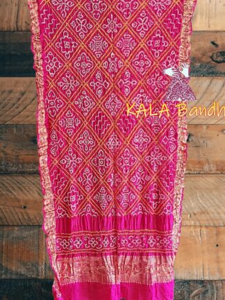 Pink BavanBarg Naksi Jari Bandhani Dupatta Pure Gaji Silk