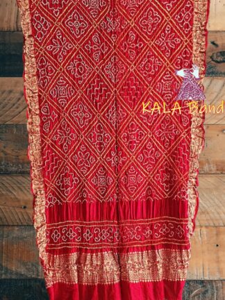 Red BavanBarg Naksi Jari Bandhani Dupatta Pure Gaji Silk