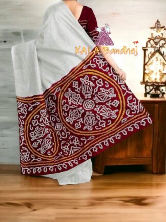 Maroon RasMandal GajiSilk Panetar Bandhani Saree