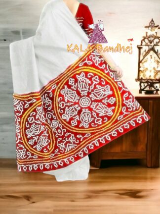 Red RasMandal GajiSilk Panetar Bandhani Saree