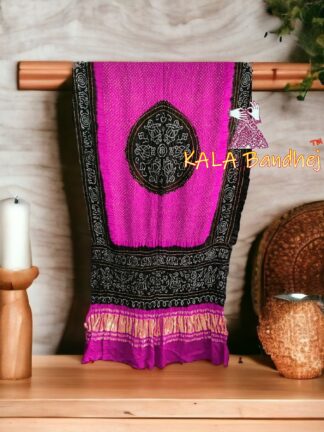 Rani Black Ras Mandal Bandhani Dupatta Pure Gaji Silk