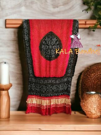 Red Black Ras Mandal Bandhani Dupatta Pure Gaji Silk