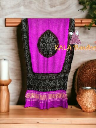Magenta Black Ras Mandal Bandhani Dupatta Pure Gaji Silk
