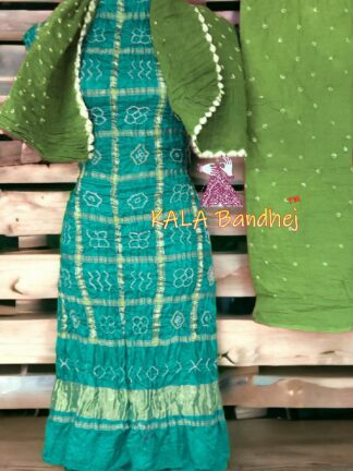 Aqua Parrot Bandhani Gharchola Dress Material Pure GajiSilk