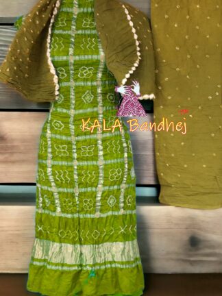 Mahendi Chatni Bandhani Gharchola Dress Material Pure GajiSilk