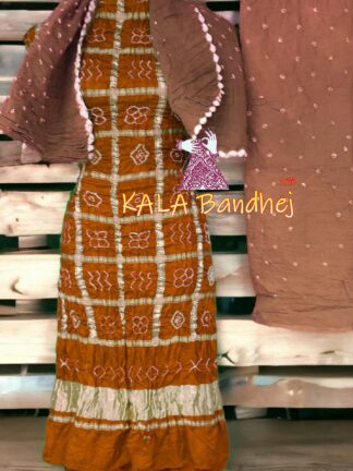 Rust Skin Bandhani Gharchola Dress Material Pure GajiSilk