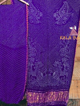 Blue Peacock Bandhani Designer Saree Pure Gaji Silk