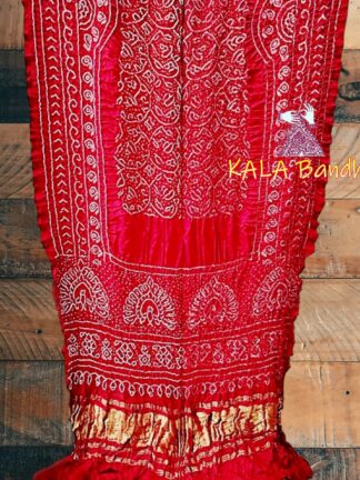 Red Shikari Peacock Bandhani Designer Saree Pure Gaji Silk