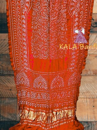 Orange Shikari Peacock Bandhani Designer Saree Pure Gaji Silk
