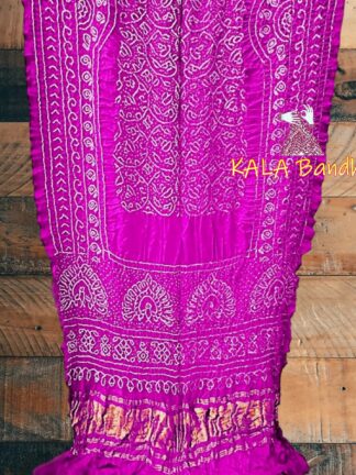 Magenta Shikari Peacock Bandhani Designer Saree Pure Gaji Silk