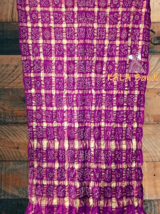 Magenta Real Zari Bandhani Gharchola Saree