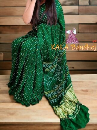 Green Pure GajiSilk Bandhani Saree