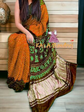 Wood Brown Pure GajiSilk Bandhani Saree