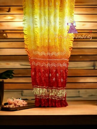 Sunrise Shaded Bandhani Dupatta Pure Gaji Silk Designer