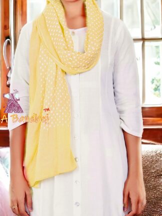 Pastel Yellow Bandhani Pure Cotton Dupatta