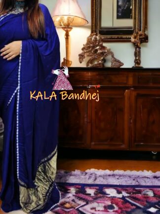 Blue Plain Saree Pure Modal Silk White Edges