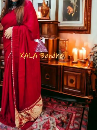 Red Plain Saree Pure Modal Silk White Edges
