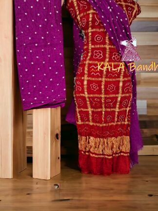 Red Magenta Bandhani Gharchola Dress Material Pure GajiSilk