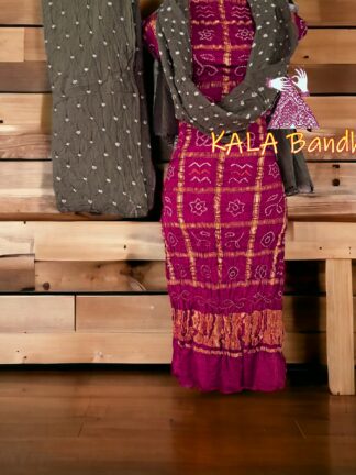 Magenta Grey Bandhani Gharchola Dress Material Pure GajiSilk