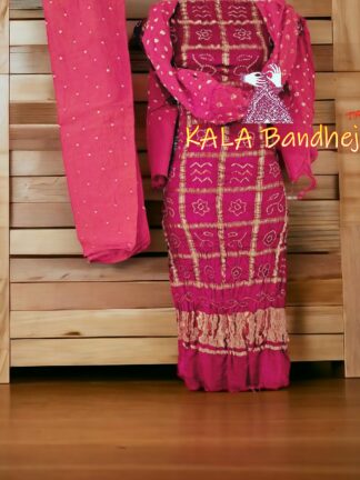 Pink Bandhani Gharchola Dress Material Pure GajiSilk