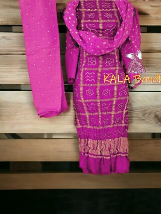 Light Magenta Bandhani Gharchola Dress Material Pure GajiSilk