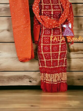 Red Orange Bandhani Gharchola Dress Material Pure GajiSilk