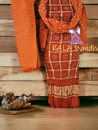 Rust Orange Bandhani Gharchola Dress Material Pure GajiSilk