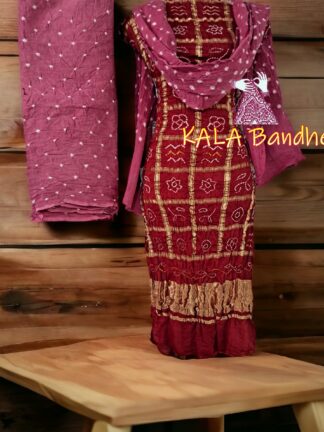 Marron PinkCarrot Bandhani Gharchola Dress Material Pure GajiSilk