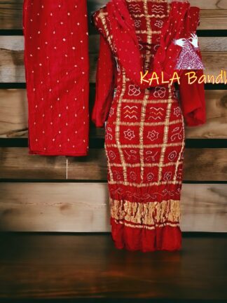 Red Bandhani Gharchola Dress Material Pure GajiSilk