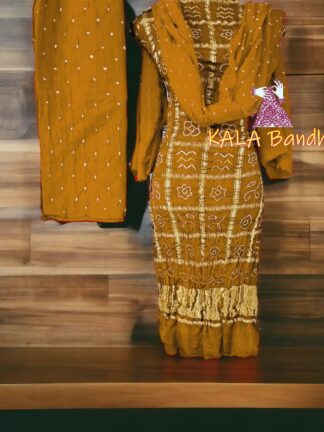 Mustured Bandhani Gharchola Dress Material Pure GajiSilk