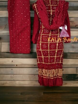 Maroon Bandhani Gharchola Dress Material Pure GajiSilk
