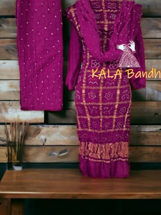 Dark Magenta Bandhani Gharchola Dress Material Pure GajiSilk