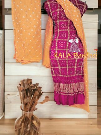 Rani Fanta Bandhani Gharchola Dress Material Pure GajiSilk