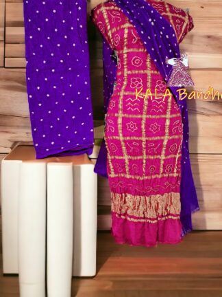 Rani Purple Bandhani Gharchola Dress Material Pure GajiSilk