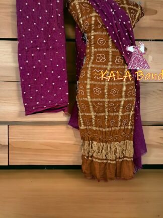 Rusr Magenta Bandhani Gharchola Dress Material Pure GajiSilk