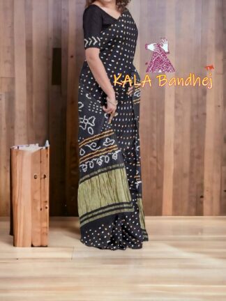 Black Pure GajiSilk Bandhani Saree