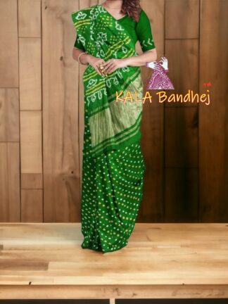 Green Pure GajiSilk Bandhani Saree