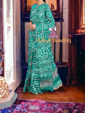 Pastel Rama Gharchola Rai Bandhani Saree Pure GajiSilk