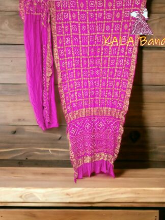 Lovely Magenta Bandhani Saree Pure GajiSilk Naksi Jari Gharchola
