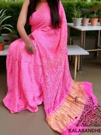 Lovely Pink Pure GajiSilk Bandhani Saree